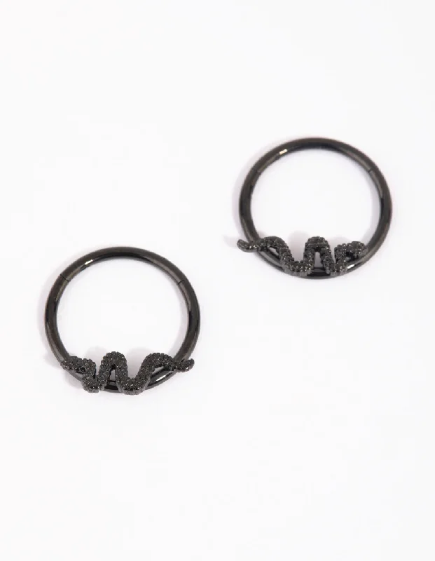 Artistic Drop Earrings-Matte Black Surgical Steel Snake Sleeper Earrings