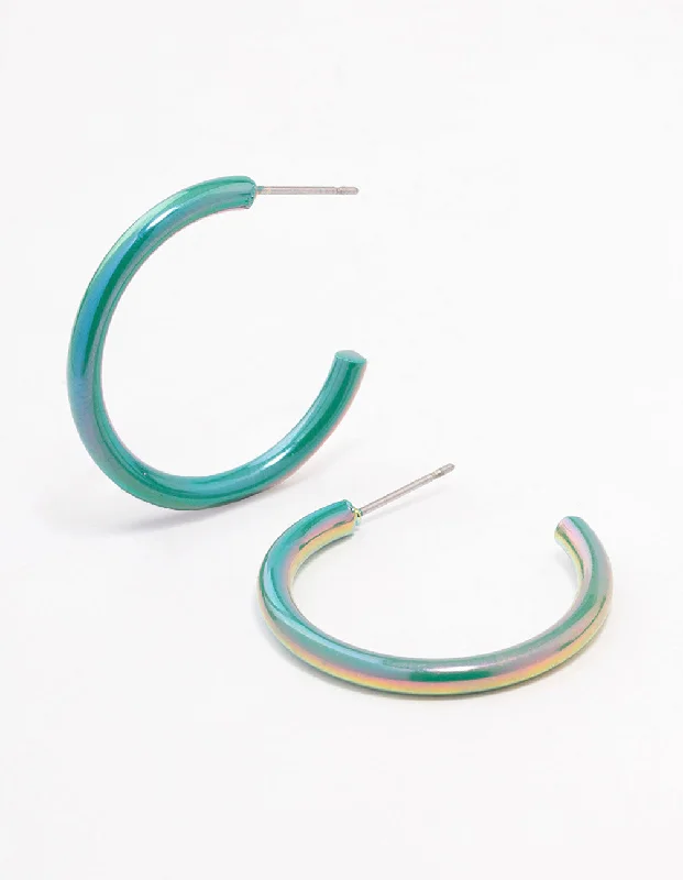 Boho Style Earrings-Gold Holographic Plain Hoop Earrings