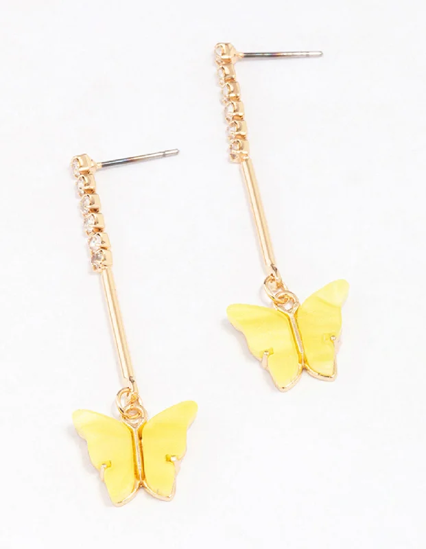 Custom Designed Earrings-Gold Cupchain Butterfly Drop Earrings