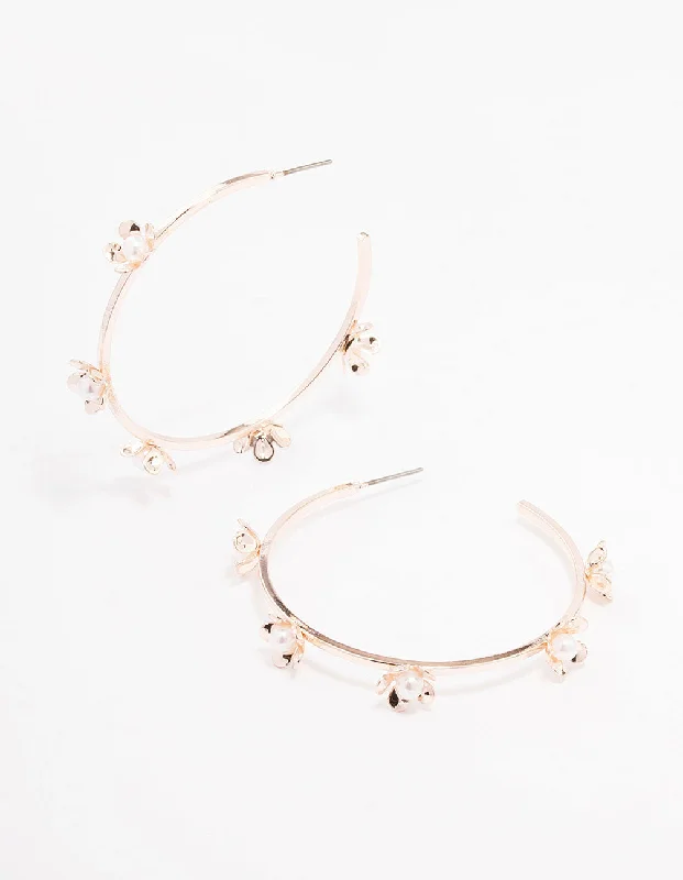 Shiny Crystal Earrings-Rose Gold Delicate Flower Hoop Earrings