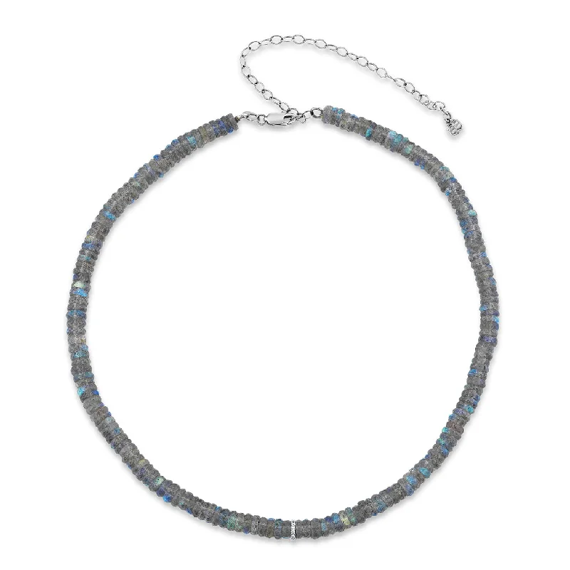 Luxury Silver Necklace-Gold & Diamond Rondelle Labradorite Necklace