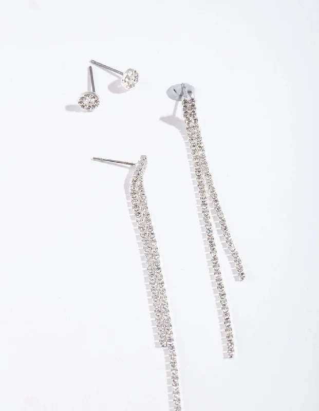 Custom Pearl Earrings-Silver Diamante Chain Earring Pack