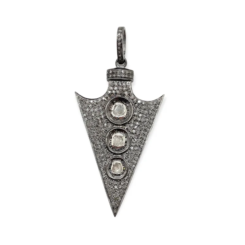 Layered Silver Pendant Necklace-Polki Arrowhead Diamond Pendant