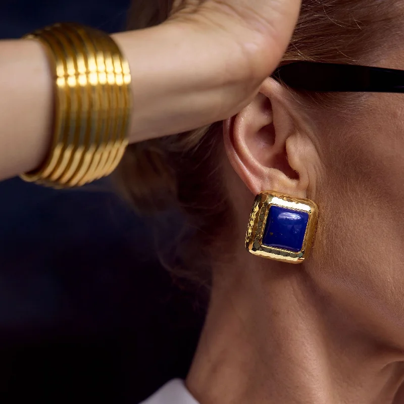 Lightweight Earrings for Summer-Domed Square Earrings Lapis