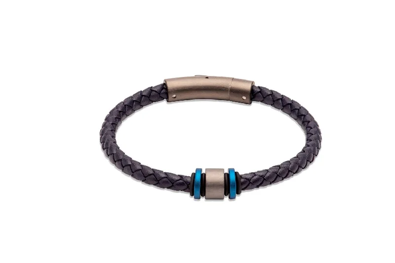 Personalized Bracelet for Her-Unique & Co Navy Leather Bracelet with a Gunmetal Charm