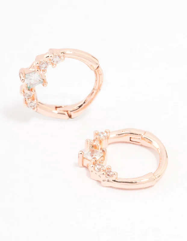 Large Statement Earrings-Rose Gold Plated Cubic Zirconia Clicker