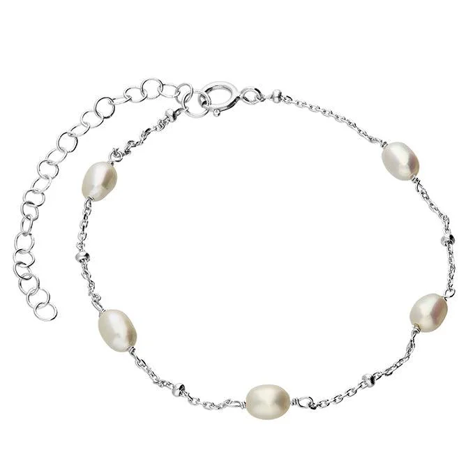 Sapphire Charm Bracelet-Silver Bracelet with Freshwater Pearls