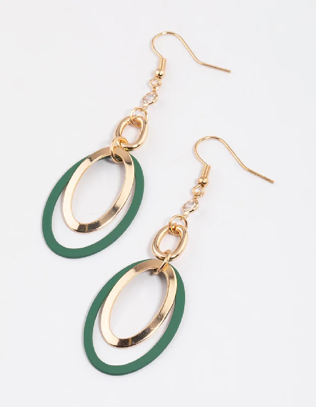 Pink Gemstone Earrings-Green Coated Open Circle Drop Earrings