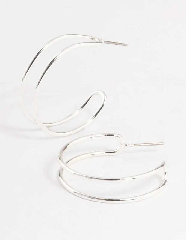 Silver Pearl Earrings-Silver Wire Double Hoop Earrings