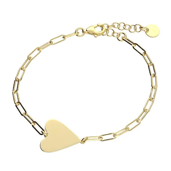 Engraved Silver Bracelet for Men-Gold Chain Link Heart Bracelet