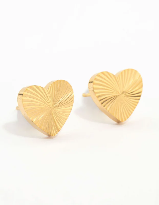 Beaded Hoop Earrings-Waterproof Gold Plated Stainless Steel Heart Stud Earrings