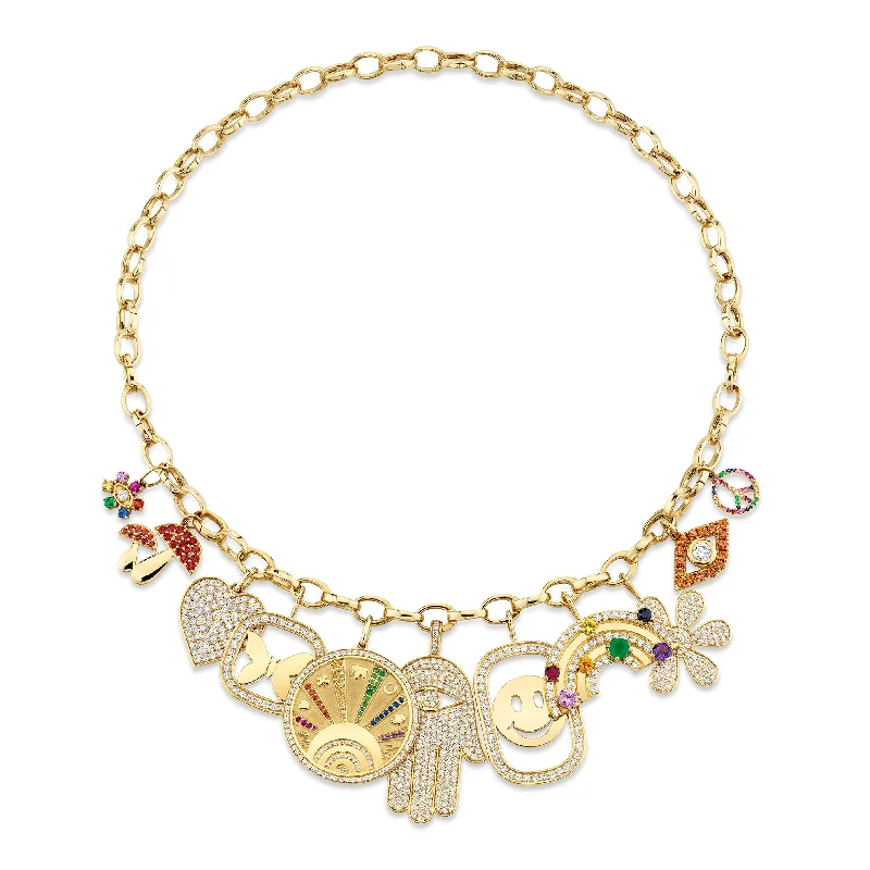 Chunky Beaded Necklace-Gold & Diamond Psychedelic Grooves Necklace