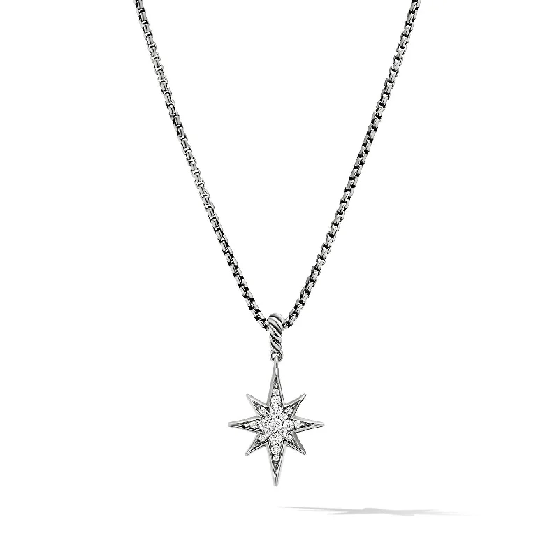 Luxury Silver Necklace-Cable Collectibles® North Star Necklace in Sterling Silver with Diamonds\, 21.6mm