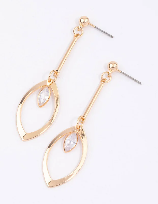 Geometric Drop Earrings-Gold Open Marquise Diamante Drop Earrings