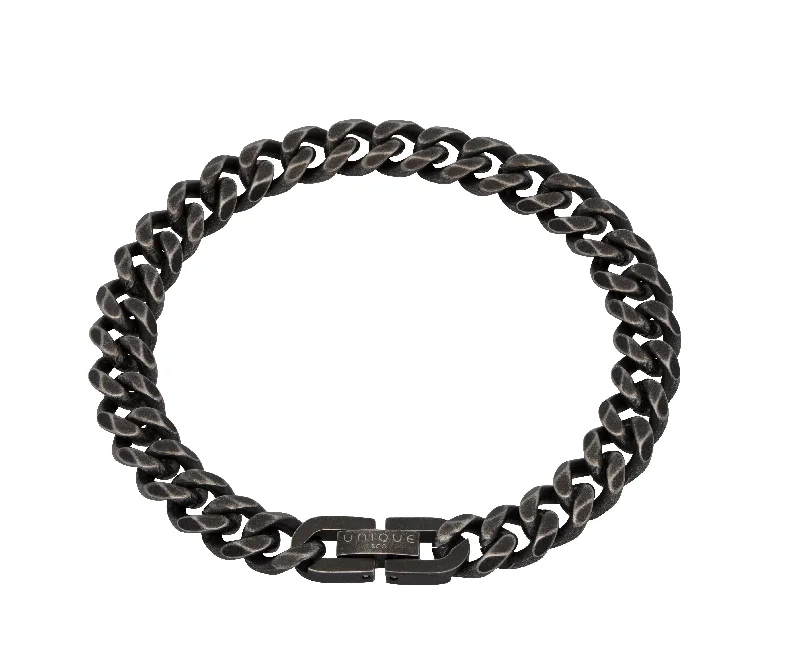 Personalized Engraved Bracelet-Unique & Co Antique Black Stainless Steel Curb Bracelet