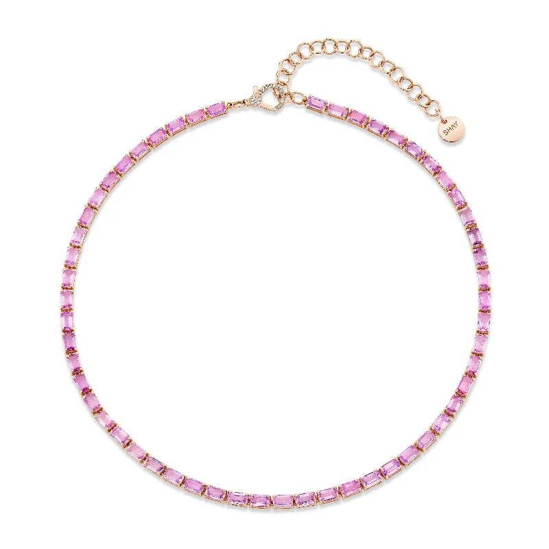 Classic Diamond Necklace-READY TO SHIP PINK SAPPHIRE TENNIS NECKLACE