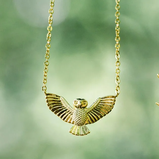 Gold Rope Chain Necklace-Flying Owl Necklace