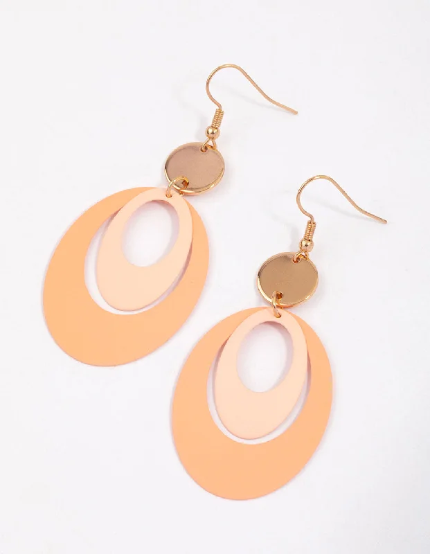 Stud Earrings for Women-Blush Open Oval Disc Drop Earrings