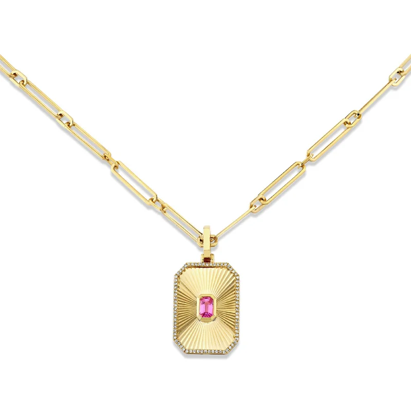 Designer Necklace for Weddings-PINK SAPPHIRE RADIANT DECO PENDANT NECKLACE