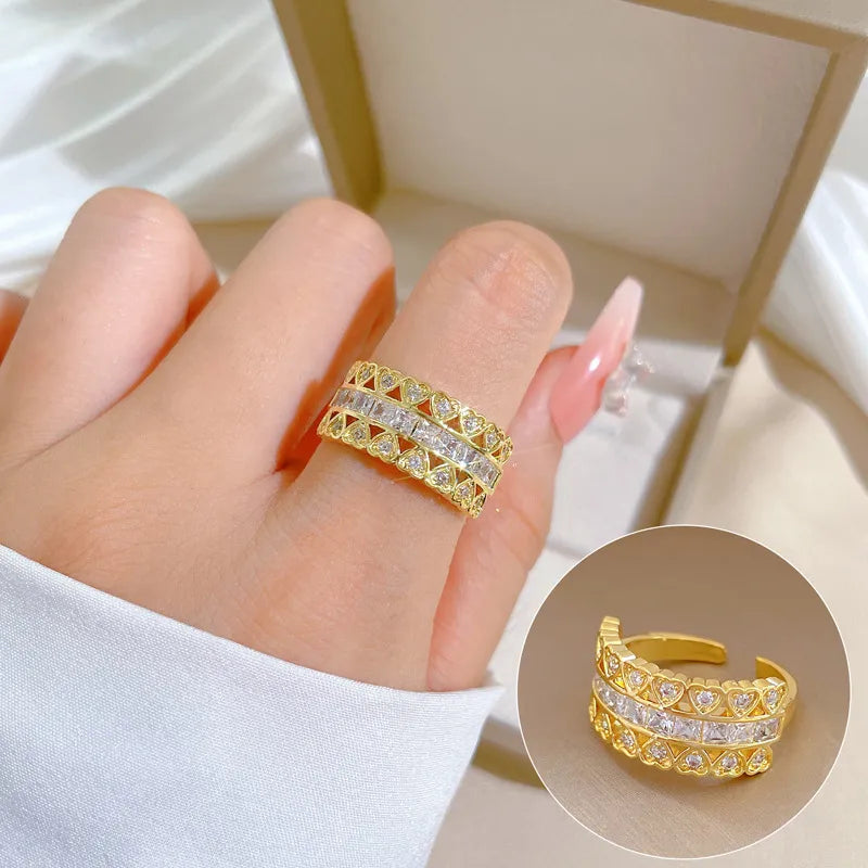 Wedding Ring Set for Women-Vintage Style Simple Style Heart Shape Brass Plating Inlay Zircon Gold Plated Open Rings