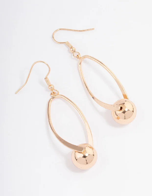 Rose Gold Stud Earrings-Gold Twisted Ball Drop Earrings