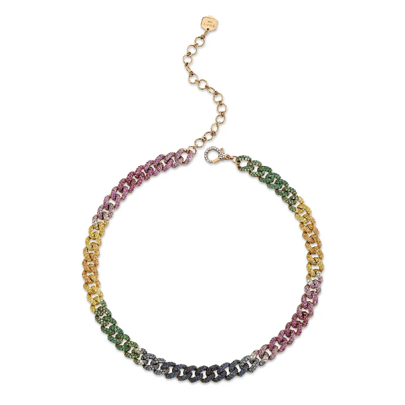 Pearl Drop Necklace-RAINBOW MEDIUM PAVE LINK NECKLACE