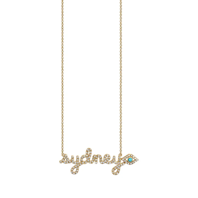 Layered Silver Necklace-Gold & Diamond Small Custom Script Eye Icon Necklace