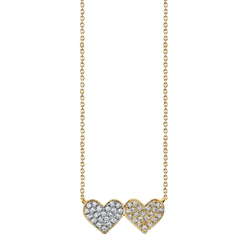 Star Shaped Necklace-Gold & Diamond Medium Double Heart Necklace