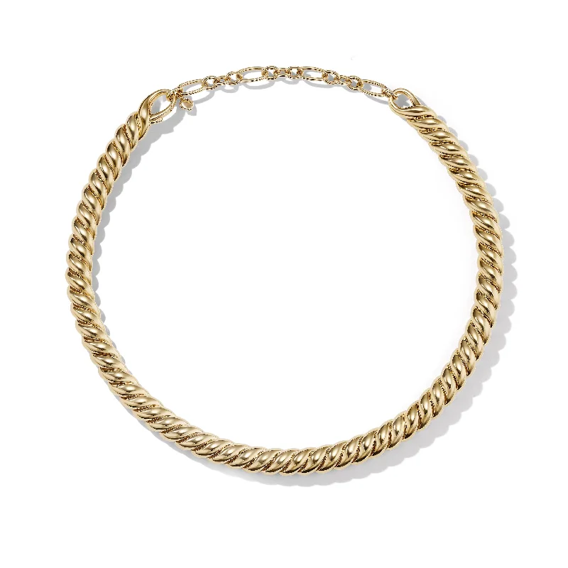 Pearl Charm Necklace-Sculpted Cable Necklace in 18K Yellow Gold\, 8.5mm