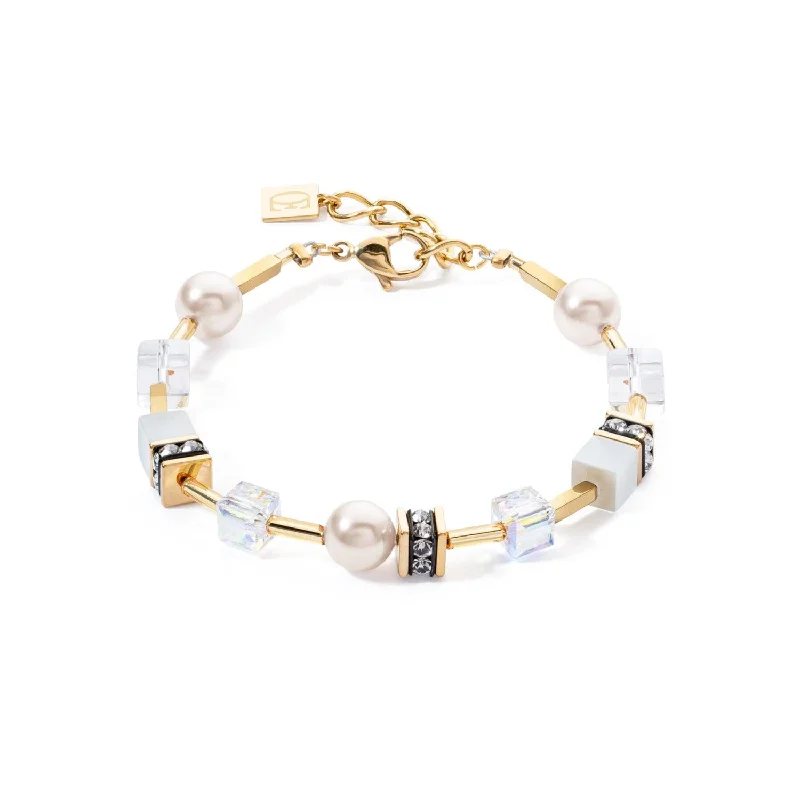 Custom Rose Gold Charm Bracelet-Coeur De Lion GeoCUBE® Iconic Pearl Mix Gold-White Bracelet