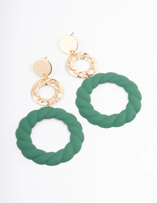 Handcrafted Earrings for Women-Green Donut Rope Drop Earrings