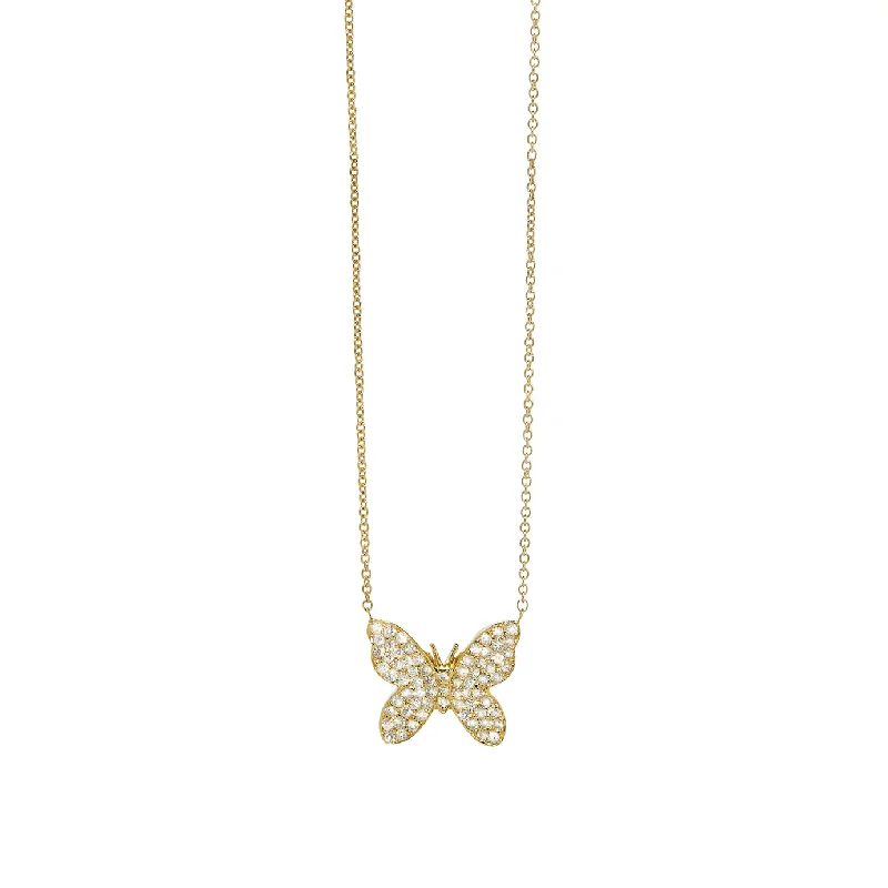 Gold Charm Necklace-Gold & Diamond Butterfly Necklace