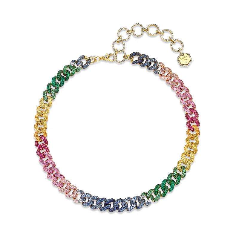 Bohemian Style Necklace-RAINBOW PAVE ESSENTIAL LINK NECKLACE