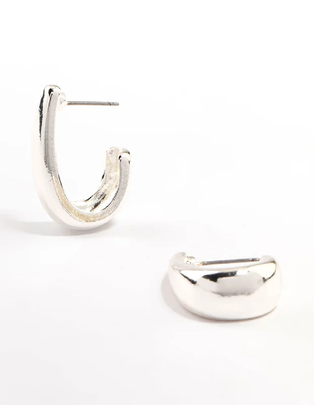 Long Dangling Earrings-Silver Stretched Rectangular Hoop Earrings