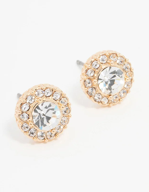 Floral Drop Earrings-Gold Halo Bohemia Czech Crystal Stud Earrings