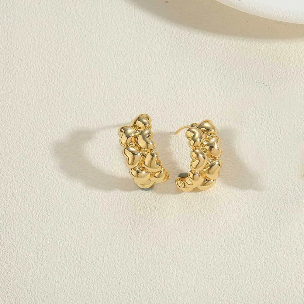 14K Real Gold Love Heart Earrings