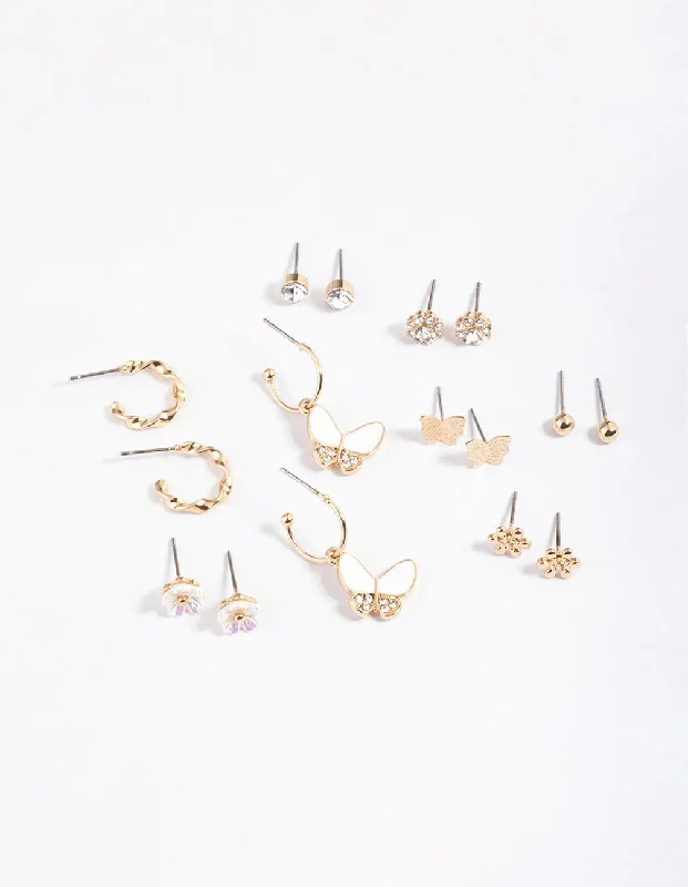 Tassel Earrings for Women-Gold Diamante Butterfly Garden Earrings 8-Pack