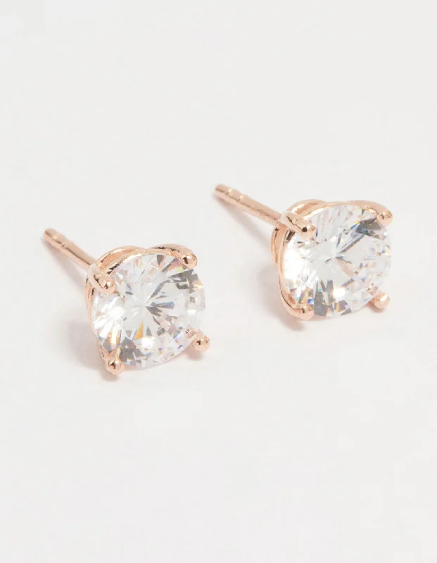 Adjustable Silver Earrings-Rose Gold Plated Sterling Silver Cubic Zirconia Stud Earrings