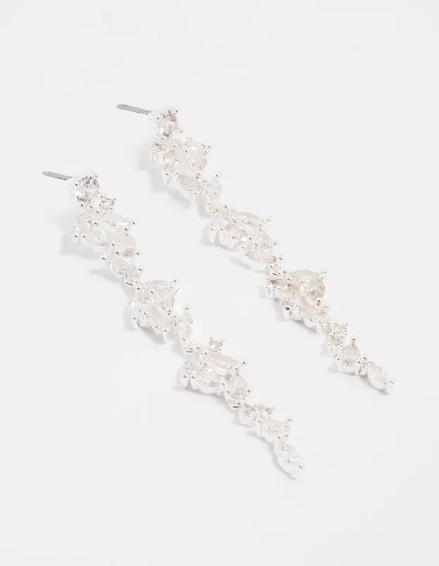 Small Drop Earrings-Silver Plated Cubic Zirconia Marquise Drop Earrings