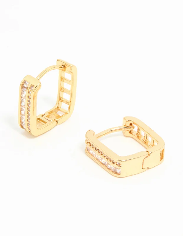 Swarovski Crystal Earrings-Gold Plated Square Hoop Earrings