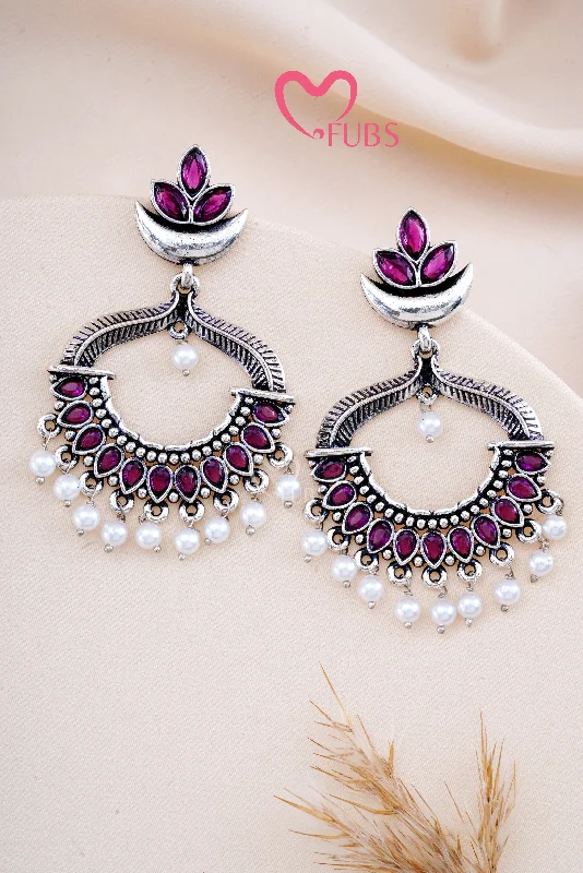 Silver Stud Earrings-Violet Oxidized Garba Charm Chandbalis Earrings