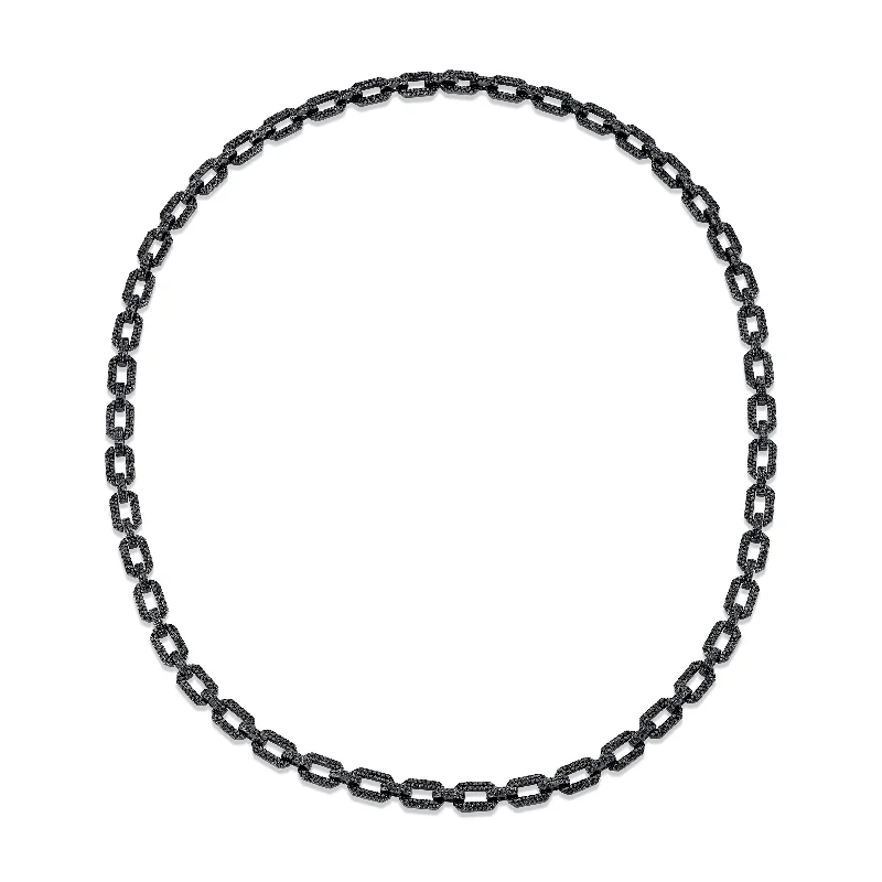 Long Chain Pendant Necklace-READY TO SHIP MEN'S BLACK DIAMOND PAVE GEO FLAT LINK NECKLACE