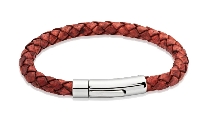 Personalized Gemstone Link Bracelet-Unique & Co Dark Antique Red Leather Bracelet