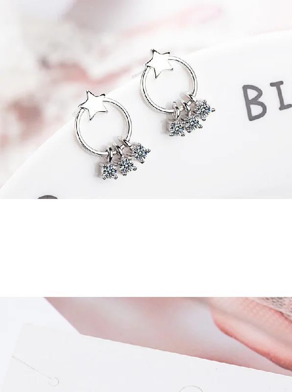 1 Pair Lady Star Plating Inlay Copper Zircon White Gold Plated Drop Earrings