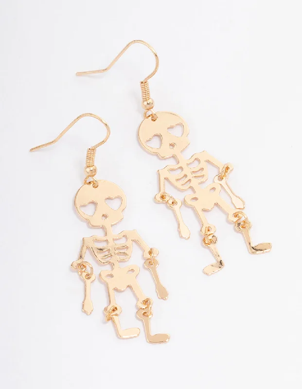 Artistic Designer Earrings-Gold Skeleton Drop Earrings