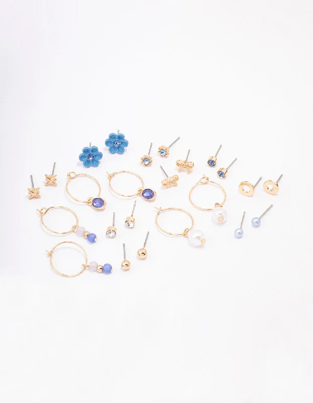 Clear Crystal Earrings-Gold Flower Bow Earring 12-Pack