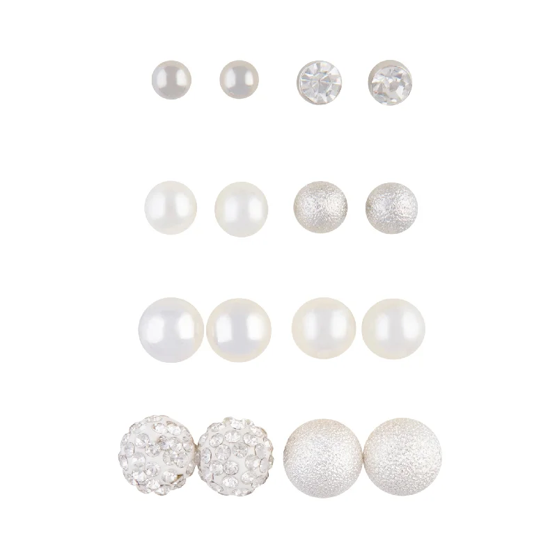 Cute Pearl Earrings-Silver Ball Pearlised Bead Mixed Stud 8-Pack