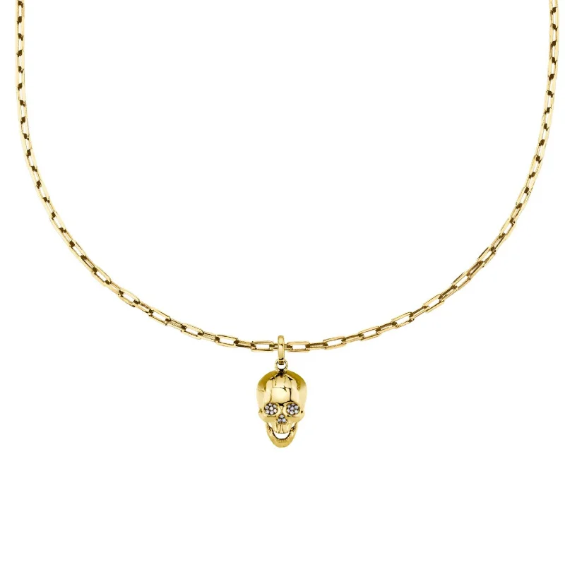 Trendy Pendant Necklace-SOLID GOLD SKULL PENDANT NECKLACE