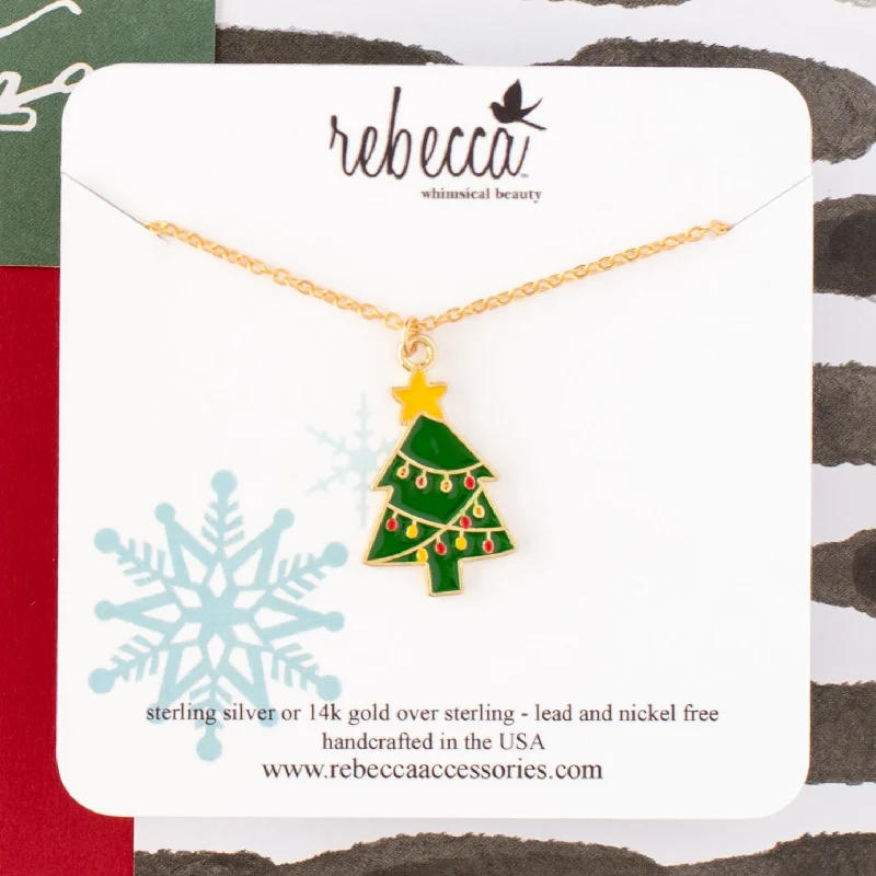 Fashion Crystal Pendant Necklace-Christmas Tree Enamel Charm Necklace Children's