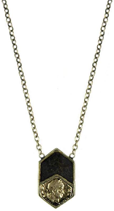 Personalized Diamond Necklace-VB & BROWN ENAMEL HEXAGON NECKLACE